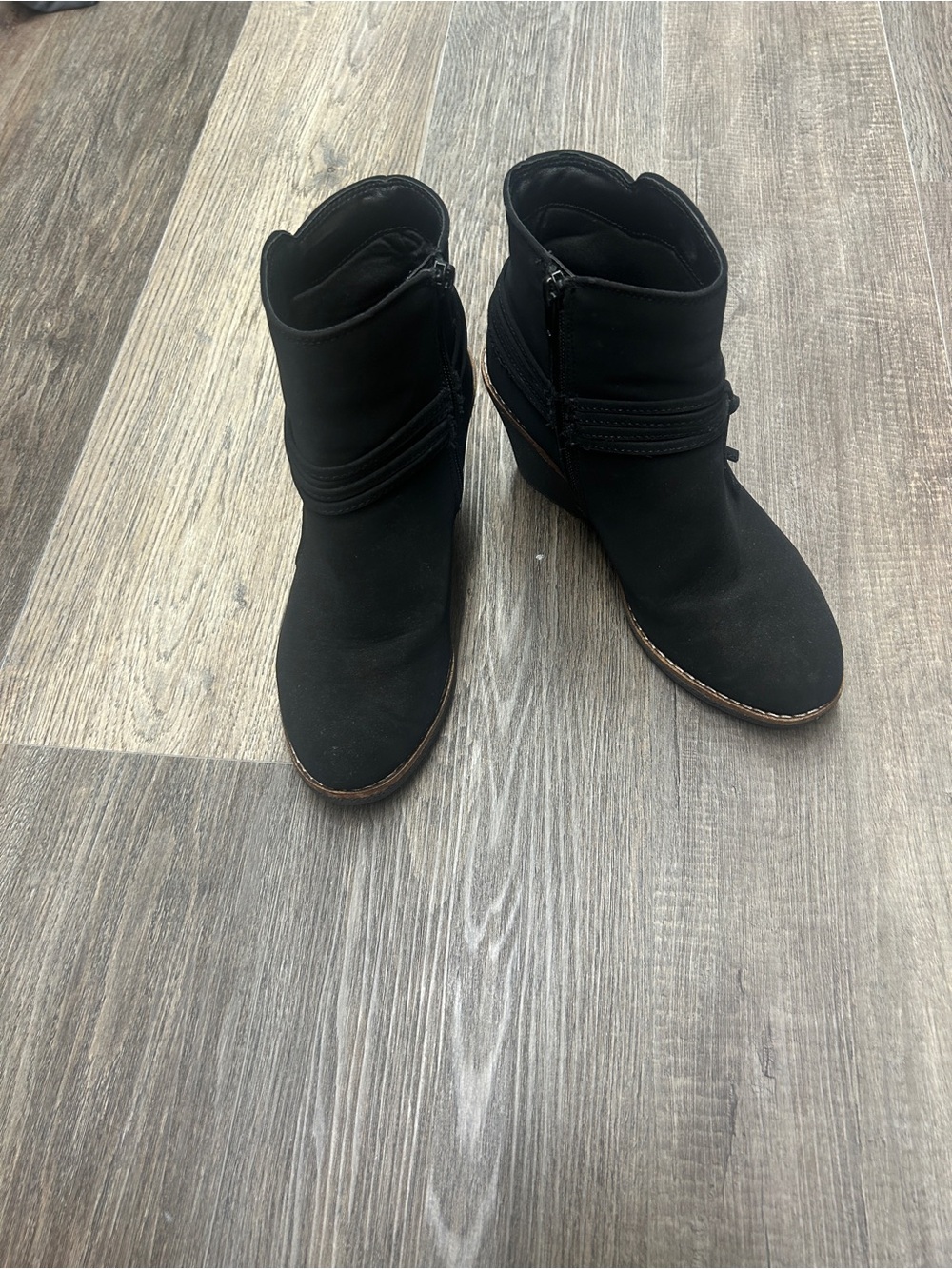 Classic Black Ankle Booties with Side Zip and Wrap Detail